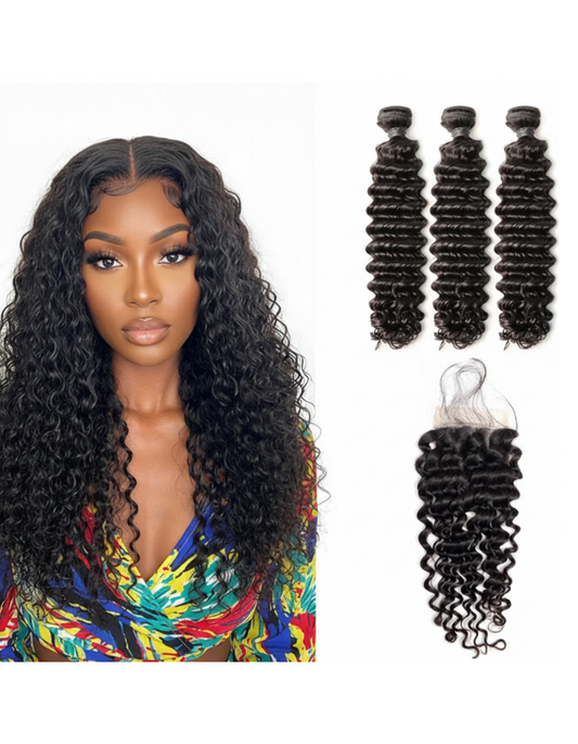 3 Bundle Deep Wave Set w/ Closure